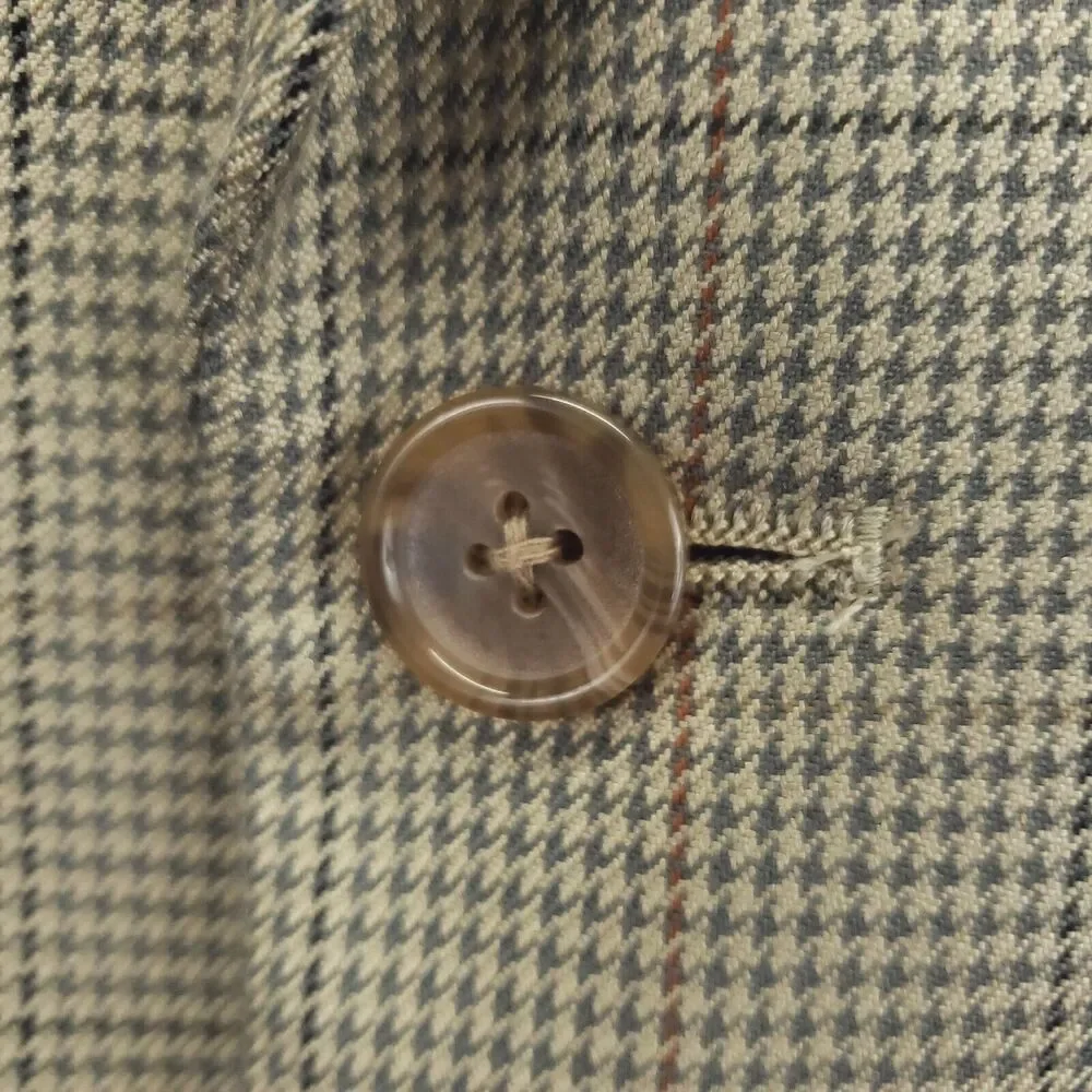 Alan Flusser Blazer Sport Coat Mens 40S Beige Houndstooth Silk Wool Formal